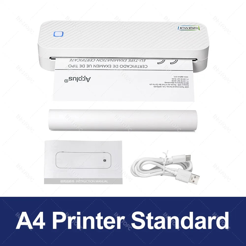 Portable A4 Thermal Printer Bluetooth Photos PDF Document Printing Machine Folded Rolls Paper for Office Work Home School Travel
