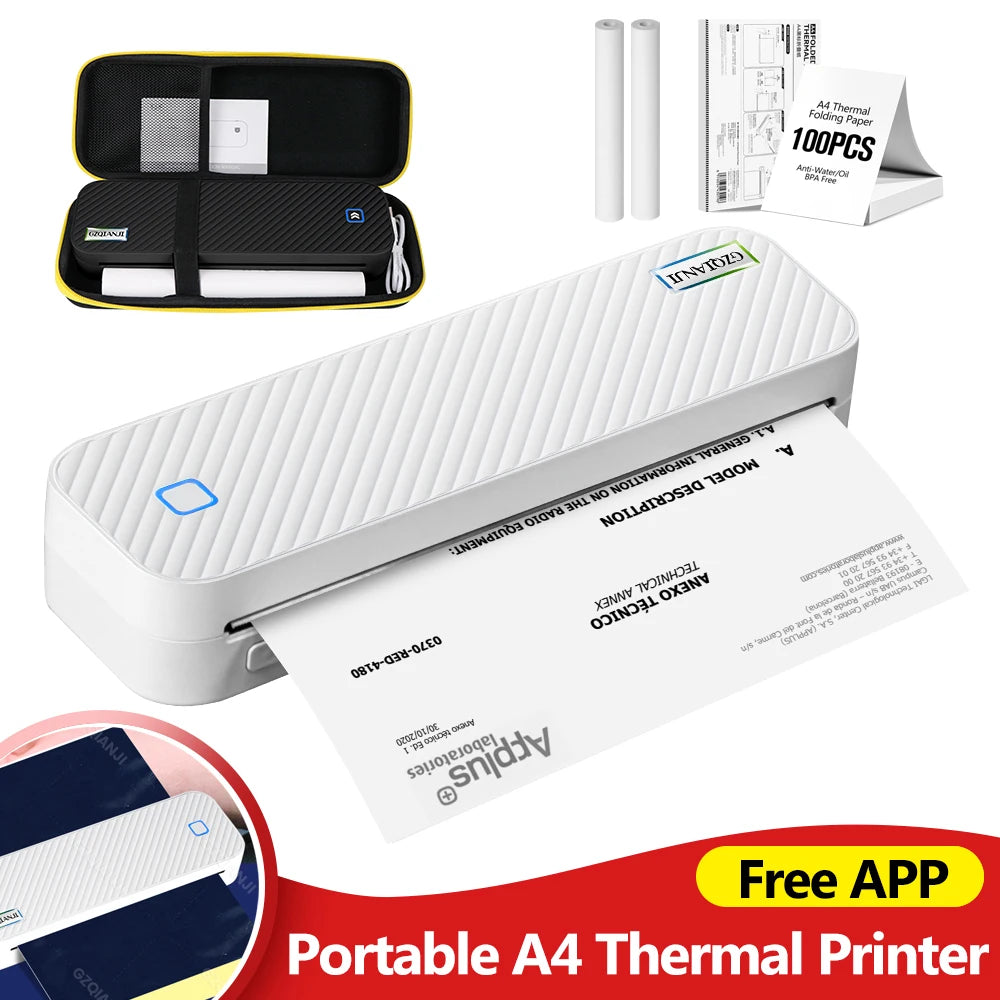 Portable A4 Thermal Printer Bluetooth Photos PDF Document Printing Machine Folded Rolls Paper for Office Work Home School Travel